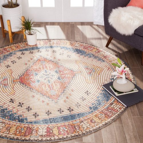 round long medallion red border jute chenille 829