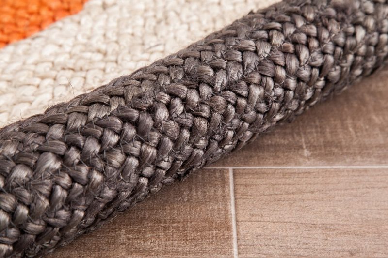 round orange dot gray border jute rug 686