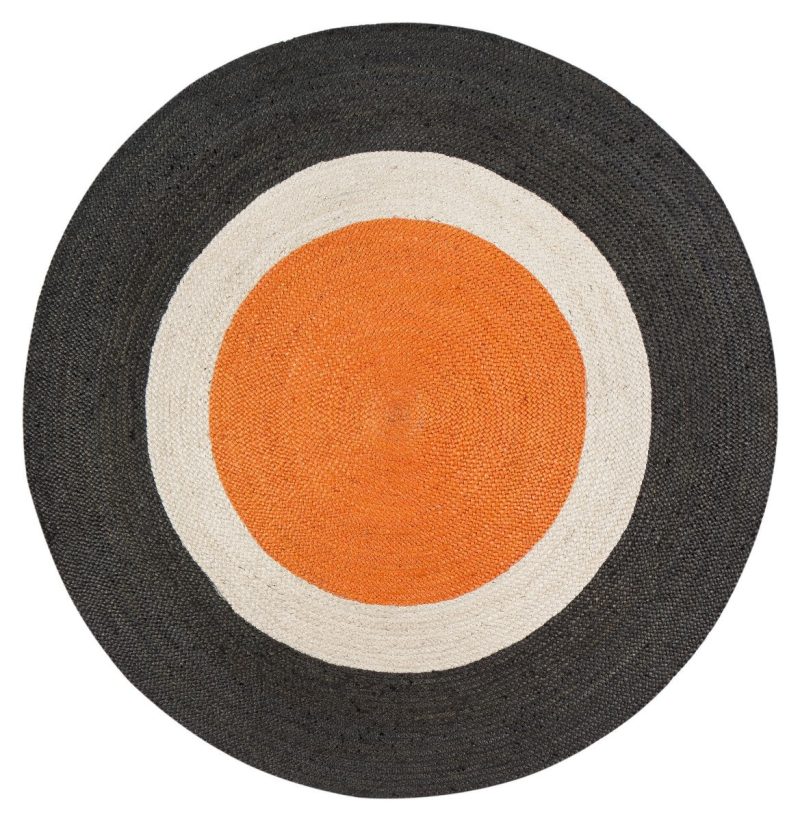 round orange dot gray border jute rug 687